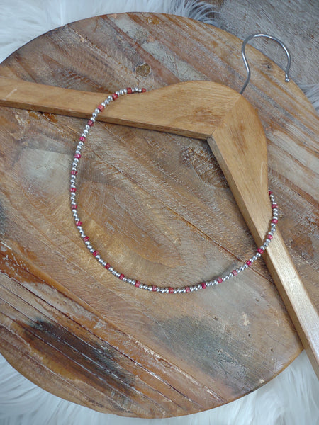 The Don't Give It Up Navajo Pearl Red and Silver Necklace