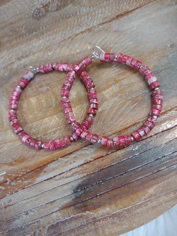 The Way There Gemstone Hoop Red and Silver Earrings