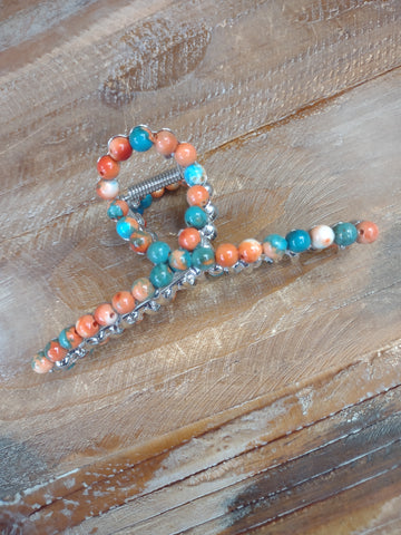 The Orange and Turquoise Bead Claw Clip