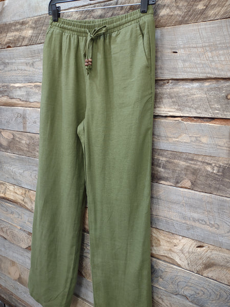 The Linen Drawstring Olive Pants