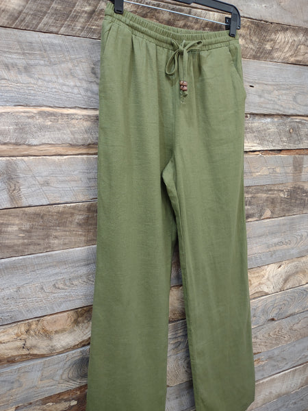 The Linen Drawstring Olive Pants