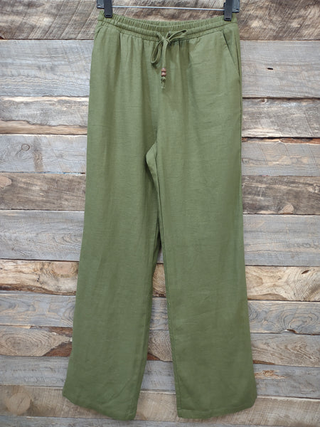 The Linen Drawstring Olive Pants