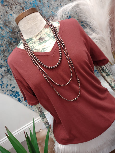 The Just Right Dark Rust V Neck Top