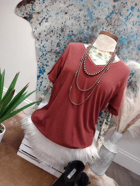 The Just Right Dark Rust V Neck Top