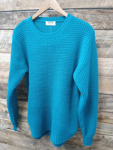 The We Went Wide Knit Teal Sweater