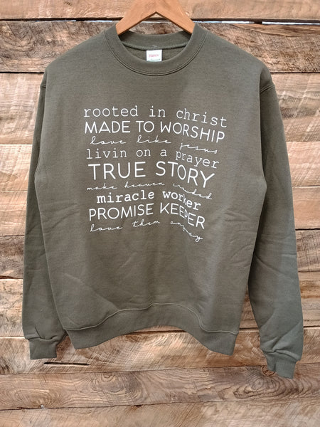 The Rooted In Christ Olive Sweatshirt