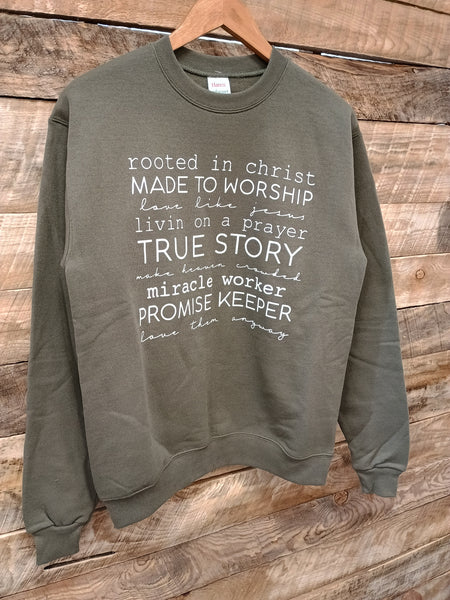 The Rooted In Christ Olive Sweatshirt