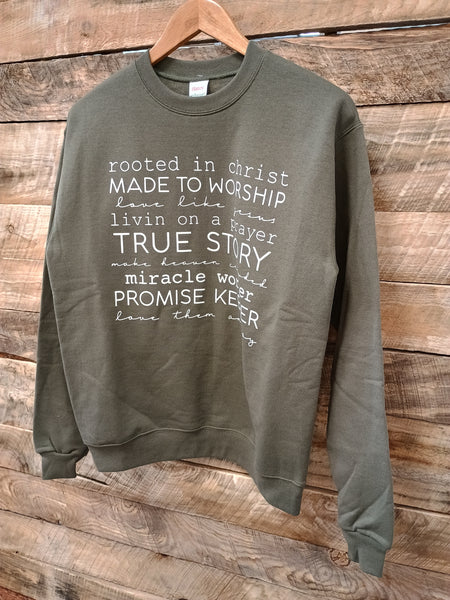 The Rooted In Christ Olive Sweatshirt