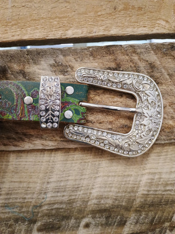 The Floral Belt With Silver Crystal Buckle