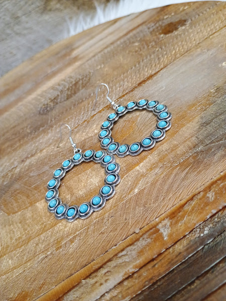 The Squash Blossom Turquoise and Silver Hoop Earrings