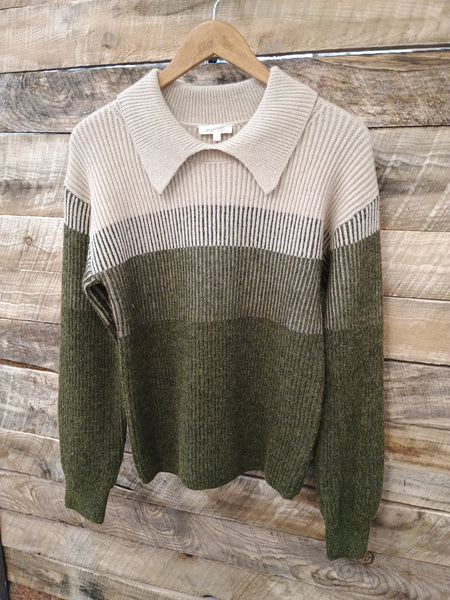 The Light Lines Collar Olive Sweater