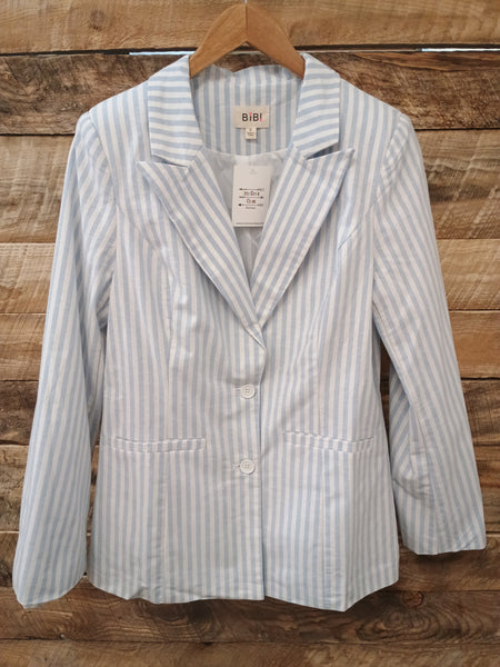 The Striped Woven Light Denim Blazer