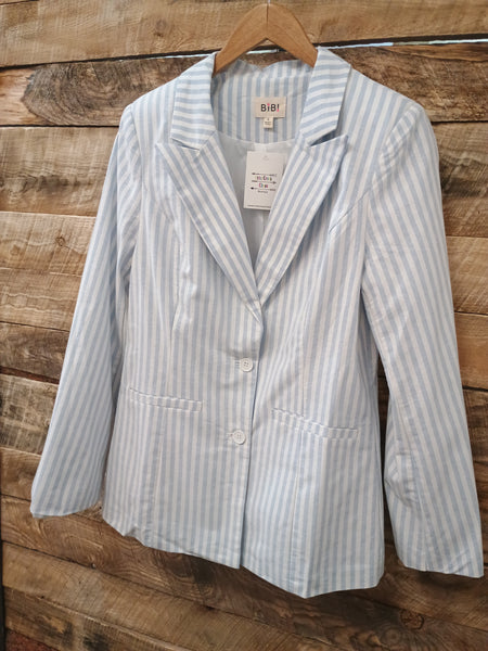 The Striped Woven Light Denim Blazer