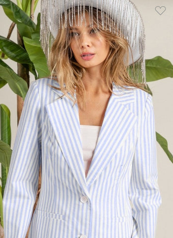 The Striped Woven Light Denim Blazer