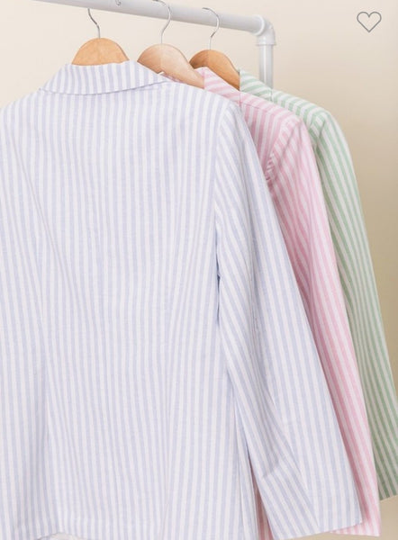 The Striped Woven Light Denim Blazer