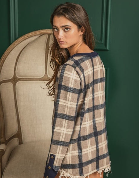 The Around This Plaid Button Sweatshirt