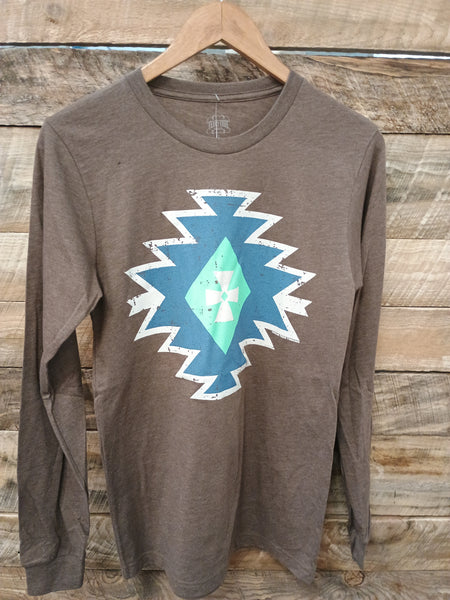 The Jackson Aztec Heather Brown Long Sleeved Tee