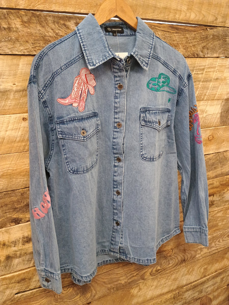 The Giddy Up Embroidery Denim Top Jacket