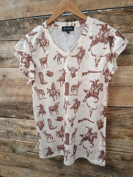 The Cowboys and Indians Ruffle Sleeved Top