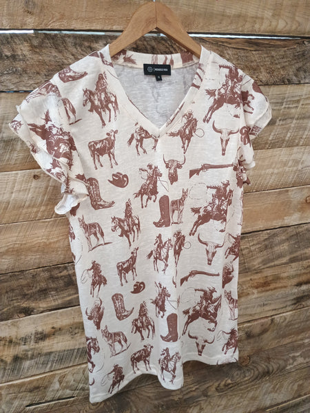 The Cowboys and Indians Ruffle Sleeved Top