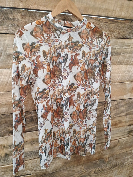 The Aztec Cowboy Mesh Long Sleeve Top