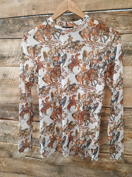The Aztec Cowboy Mesh Long Sleeve Top