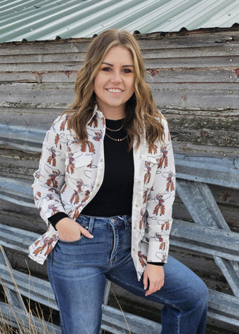 The Roping Cowboy Pearl Snap Top Cardigan