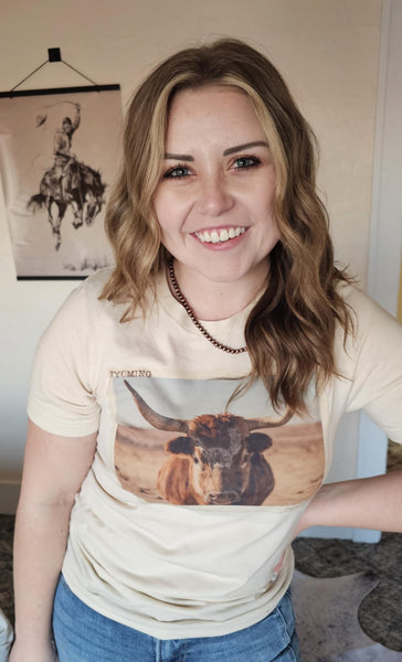 The Wyoming Longhorn Cream Tee