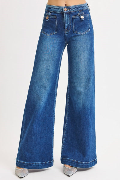 The Sherry Mid Rise Wide Dark Leg Jeans