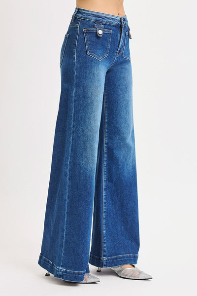 The Sherry Mid Rise Wide Dark Leg Jeans