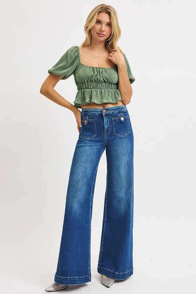 The Sherry Mid Rise Wide Dark Leg Jeans