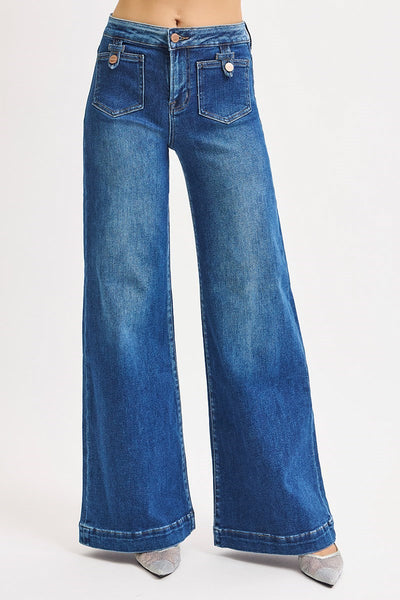 The Sherry Mid Rise Wide Dark Leg Jeans
