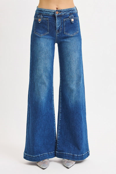 The Sherry Mid Rise Wide Dark Leg Jeans