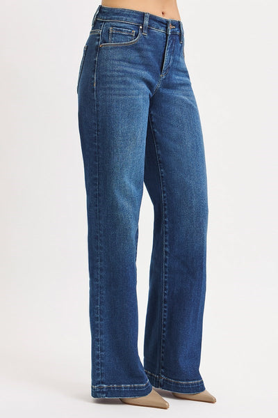The Cloe Mid Rise Wide Leg Iron Press Dark Jean