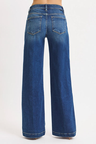 The Cloe Mid Rise Wide Leg Iron Press Dark Jean