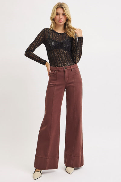 The Whitley Choco Brown Mid Rise Wide Leg