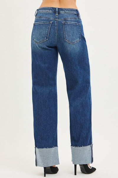 The Hope Mid Rise Wide Straight Dark Jeans