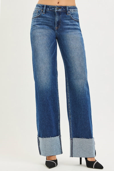 The Hope Mid Rise Wide Straight Dark Jeans