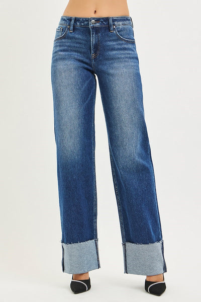 The Hope Mid Rise Wide Straight Dark Jeans