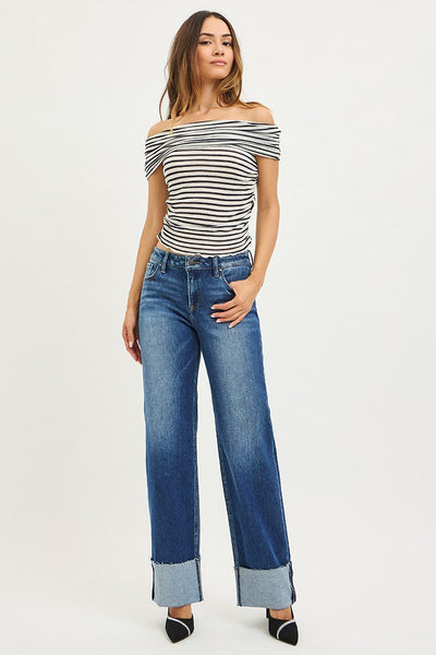 The Hope Mid Rise Wide Straight Dark Jeans