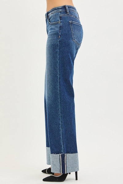 The Hope Mid Rise Wide Straight Dark Jeans