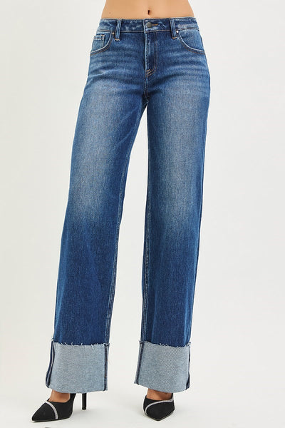 The Hope Mid Rise Wide Straight Dark Jeans