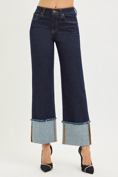 The Waive Mid Rise Crop Wide Cuffed Jeans