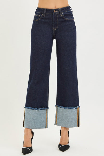 The Waive Mid Rise Crop Wide Cuffed Jeans