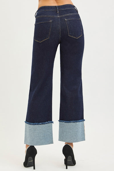 The Waive Mid Rise Crop Wide Cuffed Jeans