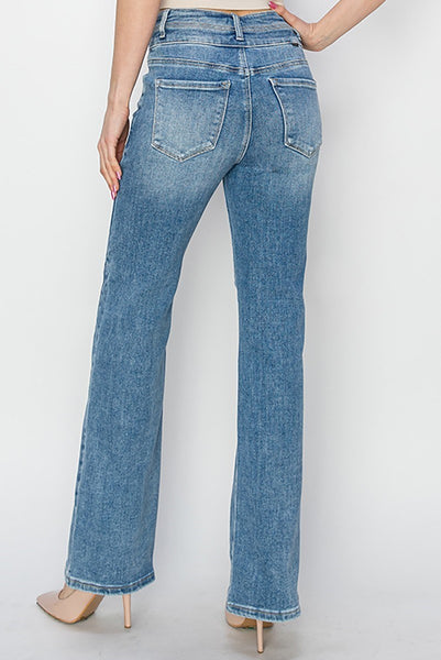 The Sharon High Rise Straight Leg Ankle Medium Jeans