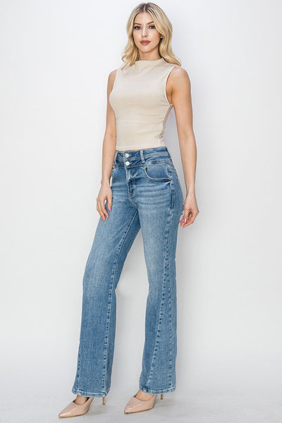 The Sharon High Rise Straight Leg Ankle Medium Jeans