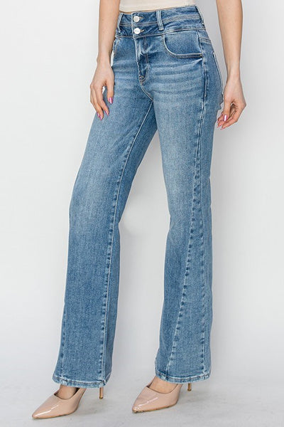 The Sharon High Rise Straight Leg Ankle Medium Jeans