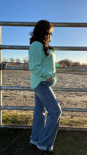 The Waffle Ways Green Mint Sweater