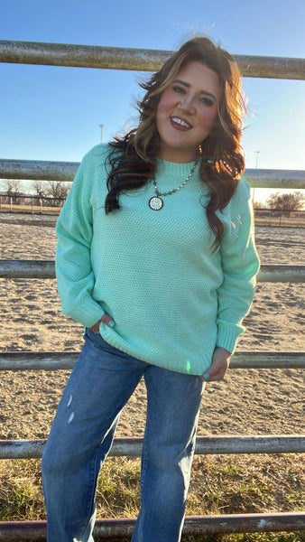 The Waffle Ways Green Mint Sweater